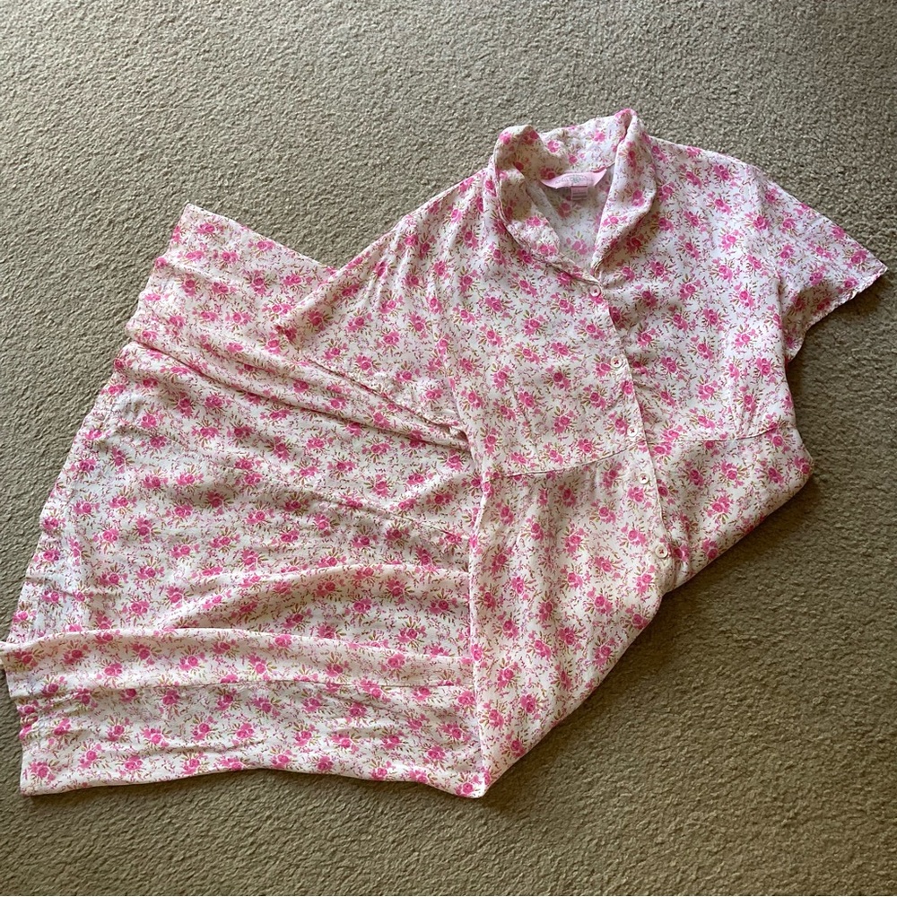 April Cornell Pink Floral Tie Waist Midi Button Front Cottagecore Shirt Dress, L
